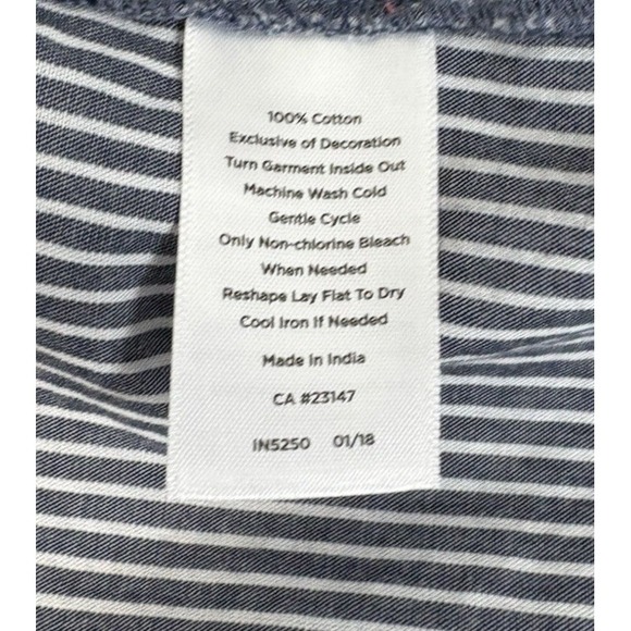 Talbots Womens Top Gray White Striped Floral Embroidered V-Neck Boho 1X Petite - Picture 11 of 13